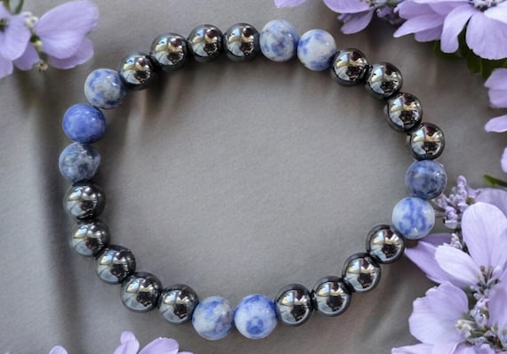 8" Hematite (8mm) Sodalite (8mm) Stretch Bracelet