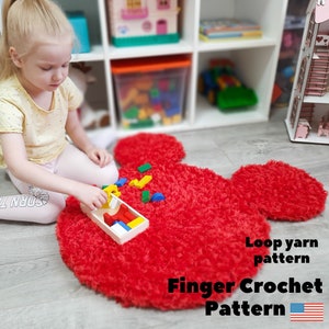 Mouse ears fluffy rug crochet pattern, Plush baby rug for nursery decor loop yarn pattern, Crochet rug for playroom, Alize Puffy pattern