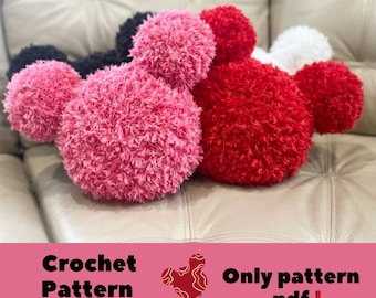 Mouse ears pillow crochet pattern, Plush pillow pattern, Valentines day crochet pattern, Loop yarn patterns