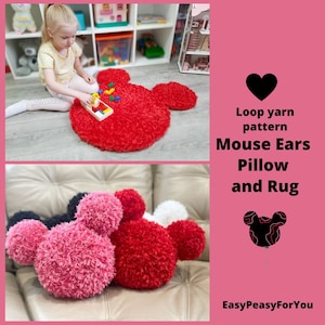 Maus Ohren Kissen und Teppich Plüsch Muster, Baby Shower Geschenk, neues Baby Geschenk, Loop Garn Muster, Alize Puffy Muster