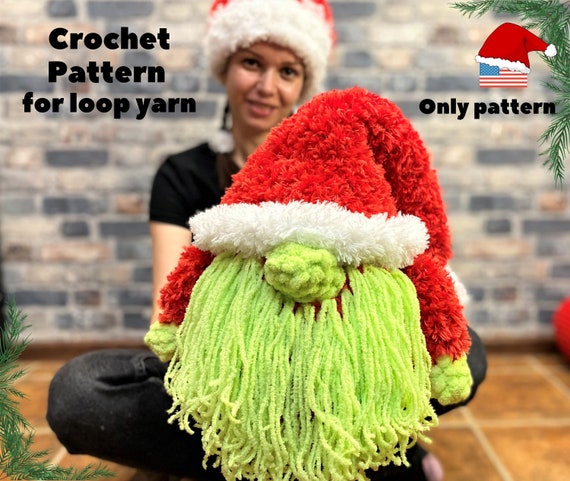 Weihnachten Grinch Wichtel Häkelanleitung, Weihnachtsmann Kissen Anleitung, Weihnachtsdeko handgemacht, Weihnachten diy, Loop Garn Anleitung