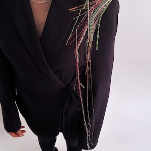 fancy stitched vintage jacket/Blazer Jacket Hand Stitched,Handmade,Vintage Style,Upcycling, Blazer Jacket , Contrast stitch black jacket