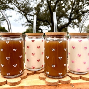 Mini Hearts Cup, Hearts Glass, Iced Coffee Glass,  Boho Glass,  Beer Can Glass, Trending Glass,  Minimalist,  Birthday Gift