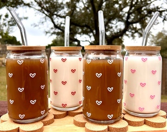 Mini Hearts Cup, Hearts Glass, Iced Coffee Glass,  Boho Glass,  Beer Can Glass, Trending Glass,  Minimalist,  Birthday Gift