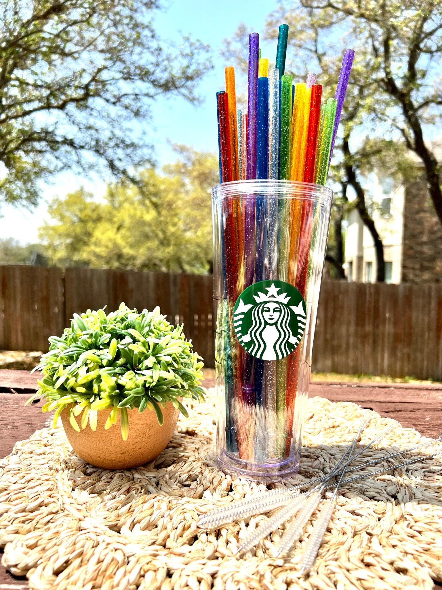 Starbucks Coffee Colorful Straw Set Of 4 Straws Rainbow Stripes Straw