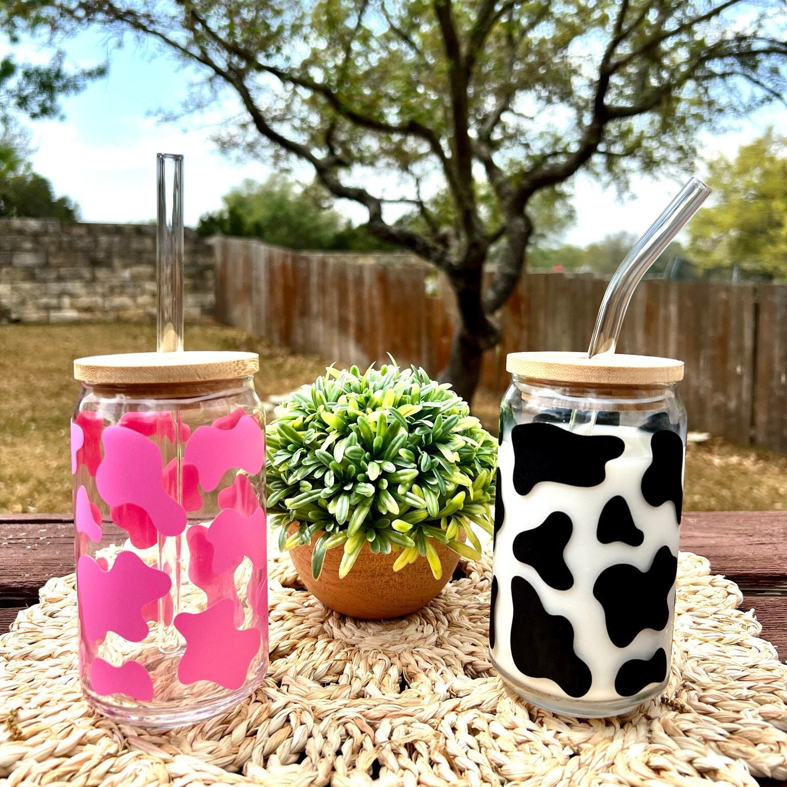 Leopard Glass Can, Cheetah Glass Can, Beer Can Glass, Iced Coffee Glass, Bamboo  Lid, Boho Glass Can, Aesthetic Glass Can, Eco-friendly Glass 