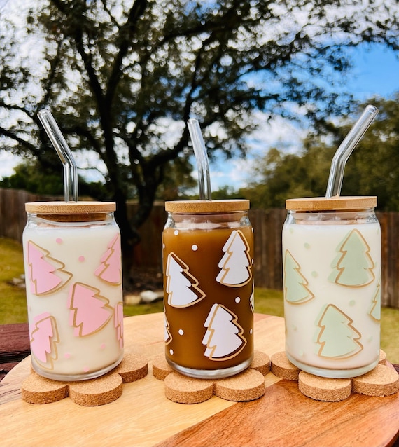 Glass Cups With Bamboo Lids and Glass Straws 18 Oz, Iced Coffee Glass,  Secret Santa Gift, Housewarming Gift, Ice Coffee Tumbler 