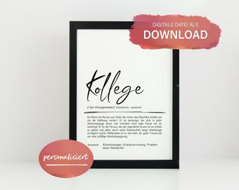 Colleague • Definition Poster Download • Personalized • Gift for Colleagues • Funny Office Poster • Workmate Gift • Printable