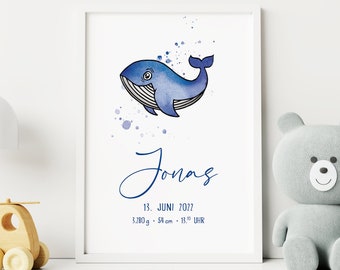 Poster / card for the birth | whale | personalized | Print