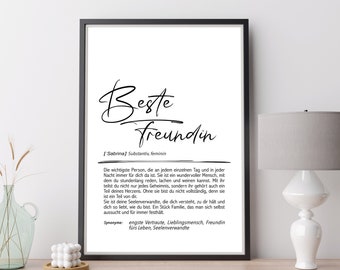 Poster / Karte | Definition | Beste Freundin | personalisiert | Print