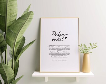 Regalo personalizado para padrino • Póster con la definición de padrino • Regalo de bautizo para padrino • Regalo de agradecimiento por bautizo • Padrino