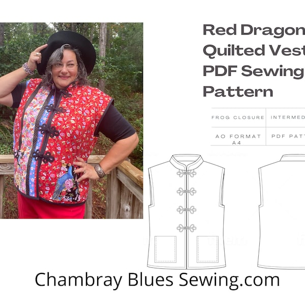 Red Dragon Quilted Vest PDF Sewing Pattern