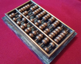 Adorable Little Vintage Green Marble and Brass Abacus