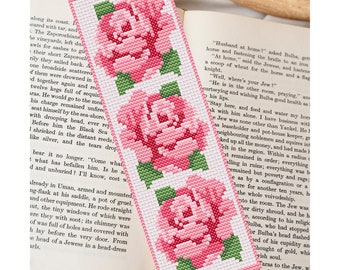 Rose bookmark digital cross stitch pattern, flower bookmark pattern, PDF download, book reading cross stitch, flower floral stitch bookmark