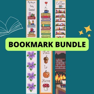 BOOKMARK BUNDLE digital cross stitch pattern, cozy bookmark pattern, instant PDF download, book lover gift, reading gift