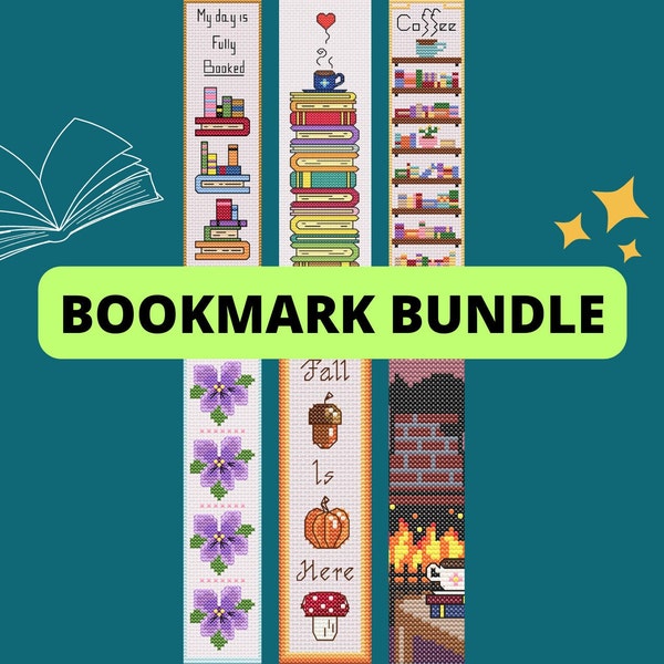 BOOKMARK BUNDLE digital cross stitch pattern, cozy bookmark pattern, instant PDF download, book lover gift, reading gift