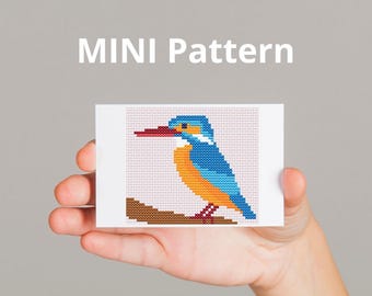 MINI Birds Kingfisher digital cross stitch pattern, instant PDF download, mini bird pattern, bird cross stitch pattern, kingfisher xstitch