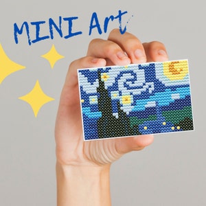 MINI Van Gogh starry night digital PDF cross stitch pattern, famous art cross stitch, starry night miniature cross stitch, Van Gogh pattern