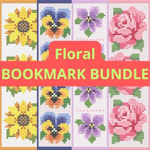 BLOEMEN BOOKMARK bundel PDF kruissteekpatroon, bloemenbladwijzer, pdf-download, kruissteekbladwijzer, bladwijzer bloemen bloemen kruissteek