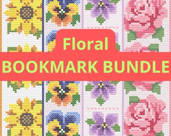 FLORAL BOOKMARK bundle PDF cross stitch pattern, flower bookmark, pdf download, cross stitch bookmark, flower floral cross stitch bookmark