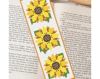 Sunflower bookmark digital cross stitch pattern, flower bookmark pattern, PDF download, book reading cross stitch, sunflower stitch bookmark