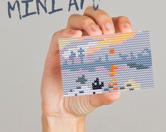 MINI Monet digital cross stitch pattern, Impression Sunrise, cross stitch famous art PDF pattern, tiny xstitch, famous painting, small art