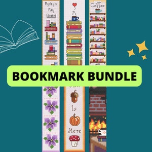 BOOKMARK BUNDLE digital cross stitch pattern, bookmark cross stitch pattern, instant PDF download, reading bookmark book lover gift bundle