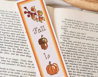 Fall Is Here digital cross stitch pattern, cozy bookmark pattern, instant PDF download, book lover gift, reading gift, autumn bookmark, fall