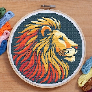 Lion digital cross stitch pattern, PDF download, animal wildlife cross stitch pattern, cross stitch big cat pattern, lion cross stitch