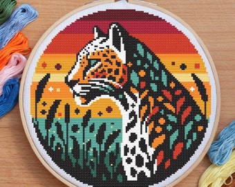 Leopard digital cross stitch pattern, PDF download, animal wildlife cross stitch pattern, cross stitch big cat pattern, leopard cross stitch