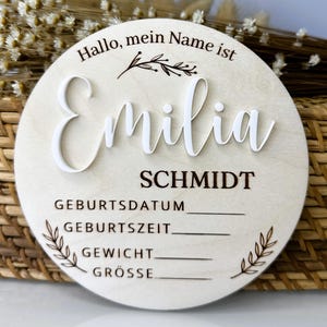 personalisierte Geburtstafel rund mit Name und Geburtsdaten aus Holz | Meilensteinkarte Geburt | Baby | Schwangerschaft | Namensverkündung