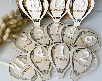 "Baby Meilenstein Karten aus Holz: ""Heißluftballon"" Design, Fotorequisite"