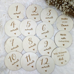 Meilensteinkarten Holz Baby Monatskarten personalisiert Geschenk Geburt Fotoschild Holz
