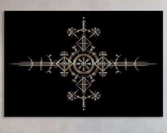 Ancient Nordic Wall Decor, Nordic Symbol Wall Art, Huge Canvas Home Decor, Viking Symbol Sign, Black And Gold Wall Decor, Ancient Nordic Art