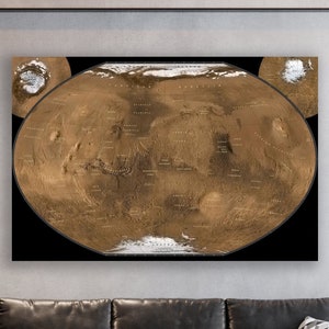 Art mural carte de Mars, décoration d'intérieur en toile énorme, toile de Mars, décoration murale carte de Mars, art mural planètes, toile de carte de Mars, carte de Mars, NASA