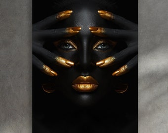African Woman in Gold Wall Art, Huge Canvas Wall Decor, Woman Face in Gold Canvas, African Woman Wall Decor, African Woman in Gold Art
