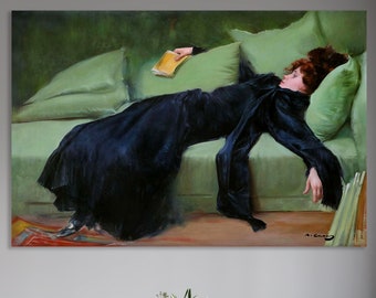 A Decadent Girl Wall Art, Huge Canvas Home Decor, Ramon Casas, A Decadent Girl Canvas Print, A Decadent Girl by Ramon Casas, Moody Wall Art
