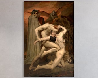 Dante And Virgil Wall Art, Huge Canvas Home Decor, William Adolphe Bouguereau, Dante And Virgil in Hell Wall Decor, Dante and Virgil Canvas