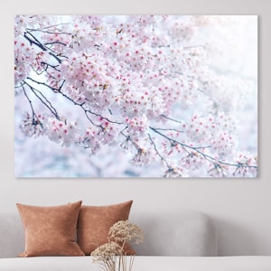 Cherry Blossom Wall Decor, Japanese Flowering Cherry Blossom Art, Huge Canvas Wall Decor, Blooming Spring Art, Sakura Tree Art Print