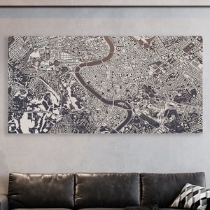 Art mural carte de Rome, art vue ville, immense toile d'art mural, toile vue satellite, art carte de l'Italie, carte de Rome vue satellite décoration murale