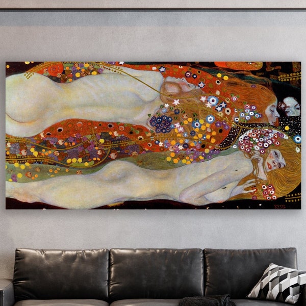 Arte de pared de serpientes de agua II, arte de Gustav Klimt, arte de pared de lienzo enorme, lienzo de serpientes de agua II, lienzo de Klimt, serpientes de agua II de Klimt