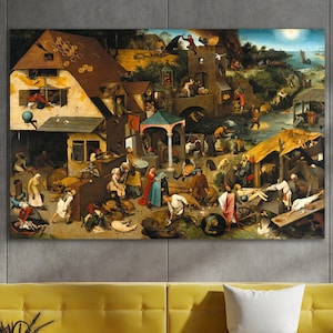 Netherlandish Proverbs Wall Art, Pieter Bruegel The Elder, The Dutch Proverbs Canvas, Huge Canvas Home Decor, Netherlandish Proverbs Print