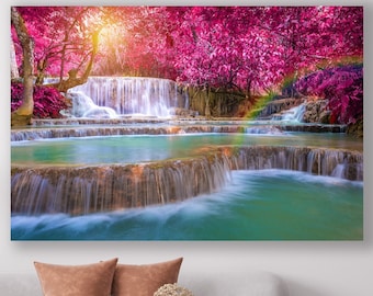 Waterfall Canvas, Rainbow Art, Huge Canvas Wall Decor, Nature Art, Waterfall Art, Nature Wall Art, Waterfall Wall Decor, Rainbow