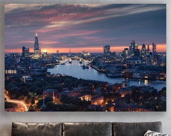 City Of London Wall Art, London, Sunset, Huge Canvas Home Decor, London Canvas, Sunset Wall Decor, UK