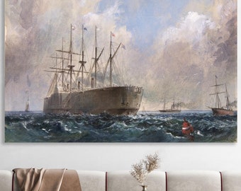 Telegraph Cable Fleet at Sea Wall Art, Huge Canvas Home Decor, Robert Charles Dudley, Telegraph Cable Fleet at Sea Canvas