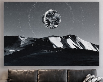 Universe Wall Art, Huge Canvas Wall Decor, Earth Art, Universe Canvas,  Earth Wall Decor, Moon  Art