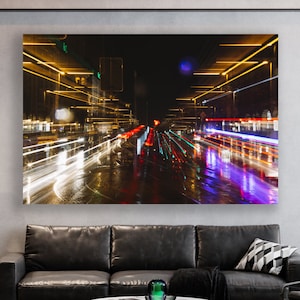 Traffic Lights Art, Huge Canvas Home Decor,  Street Wall Art, Lights Canvas, Blurry Art, Street Lights Wall Decor