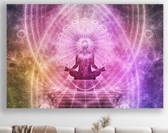 Meditation Wall Art,  Huge Canvas Home Decor, Peace, Chakra,  Meditation Wall Decor, Aura Art, Lotus, Yoga Art, Energy, Mandala