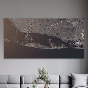 Miami kaart kunst aan de muur, enorme canvas Home decor, Florida kaart canvas, satellietweergave kunst aan de muur, Miami kaart Art Print, Florida kaart muur decor