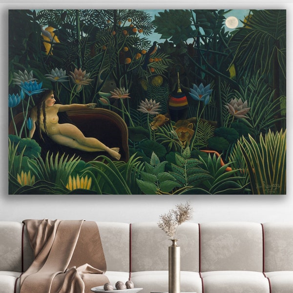 The Dream 1910 Wall Art, Huge Canvas Home Decor, Henri Rousseau Canvas, Henri Rousseau The Dream 1910 Wall Decor, Rousseau Botanical Art